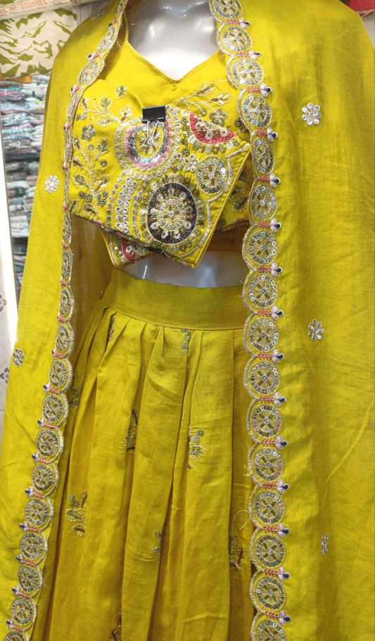 Sunshine Yellow Embroidered Lehenga Set
