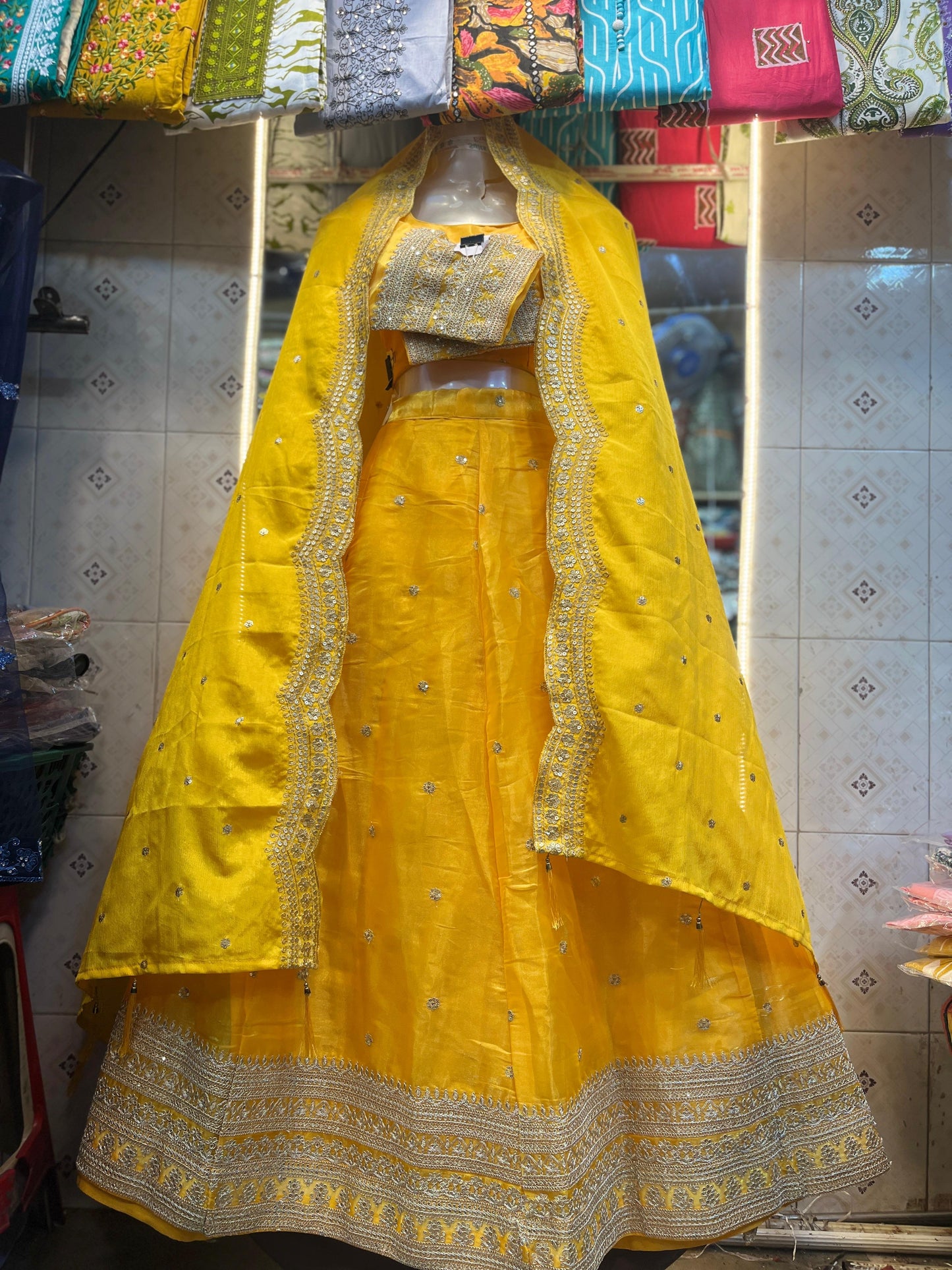 Vibrant Yellow Embroidered Crop Top Lehenga with Dupatta