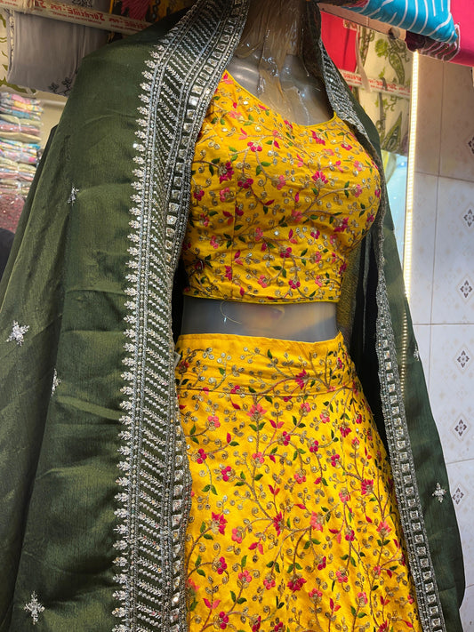 Yellow Embroidery Lehenga Set