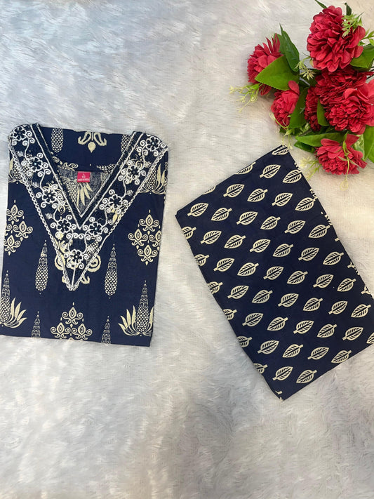 Elegant Indigo Printed Kurti Set