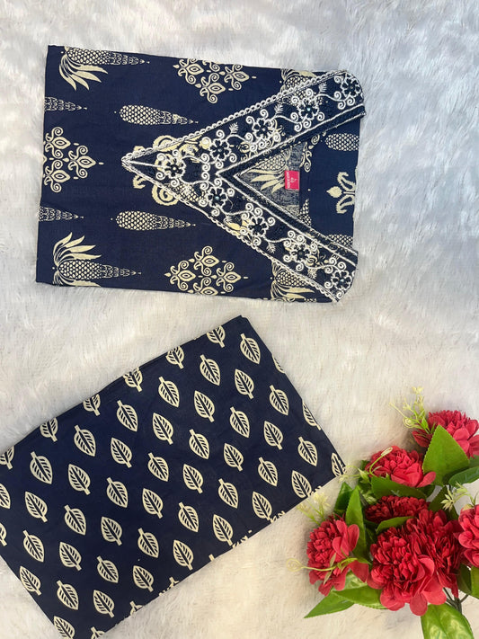 Elegant Indigo Printed Kurti Set